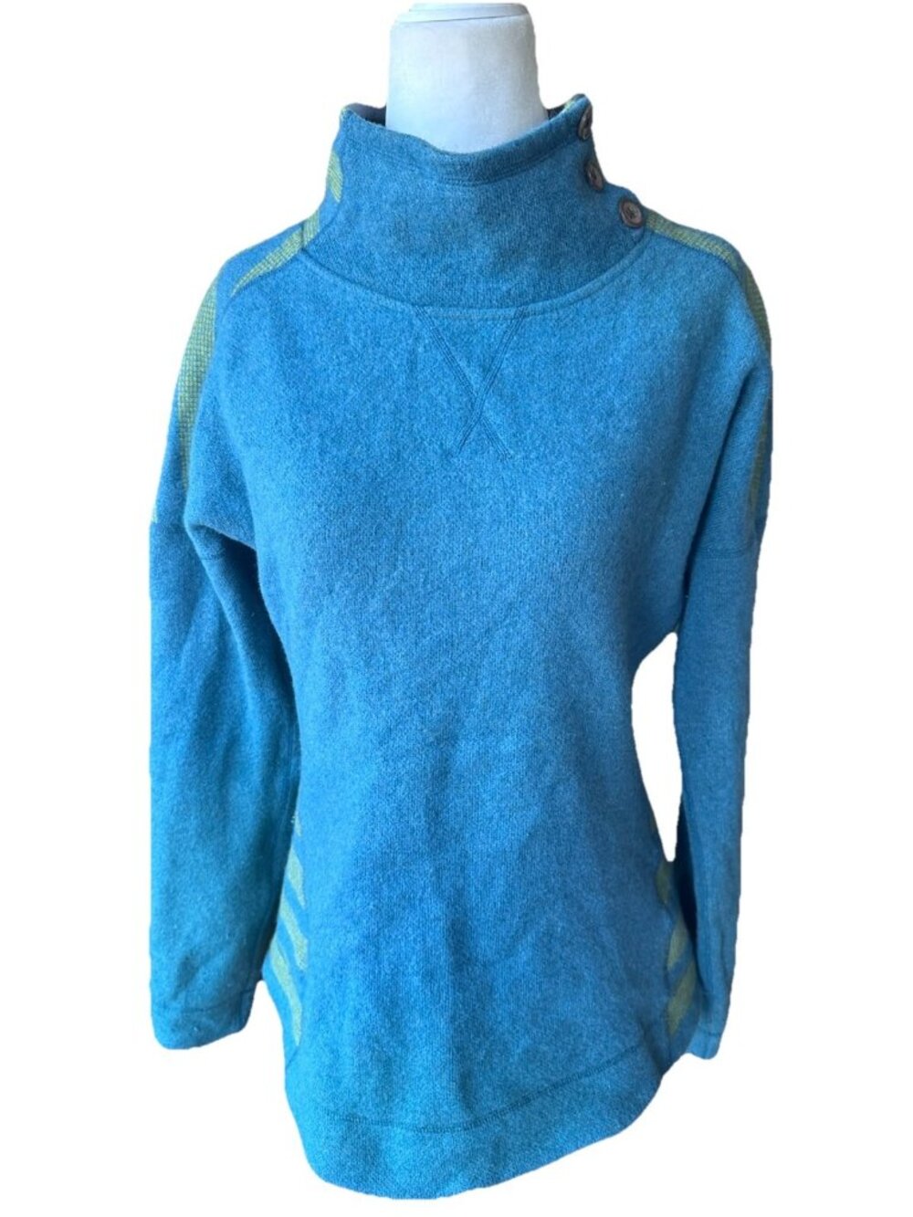 Marmot Pullover Sweater Wool Blend Blue Green Sweater Mock Neck Med